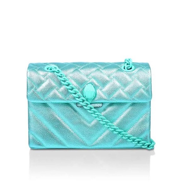 Kurt Geiger Quilted Kensington Drench Metallic Green Leather NWT Chain Strap - Picture 1 of 11